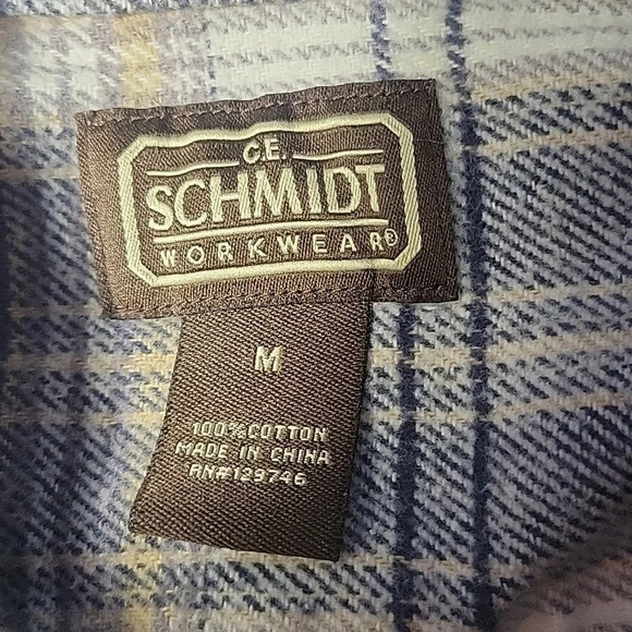C.E. SCHMIDT WORKWEAR Men's Blue and Tan Plaid Heavyweight Shirt Medium - Picture 9 of 9
